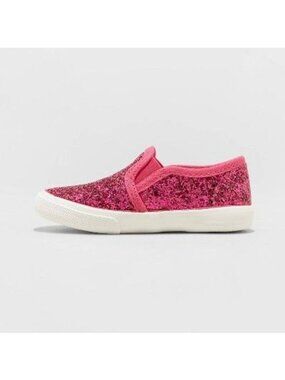 Cat & Jack Toddler Girls Glitter Pink Slip-On Sneakers Size 5
